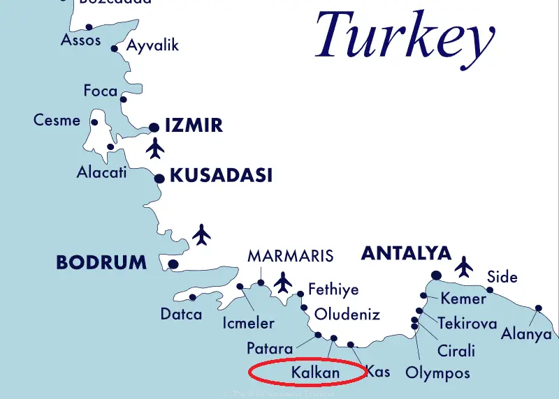 Where is Kalkan on Turkey map?